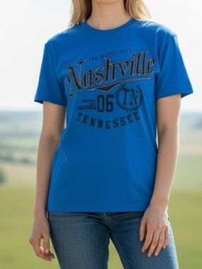 Nashville Music T Shirt Blue Small Gildan Heavy Cotton